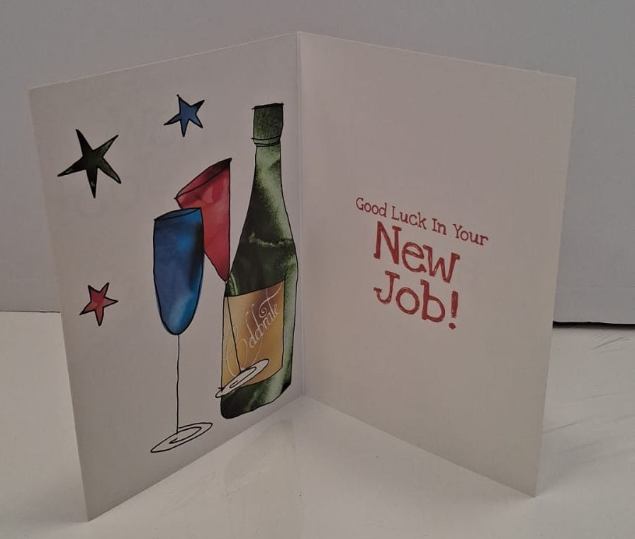 Good Luck In Your New Job! Champagne Bottle & Glass Greeting Card