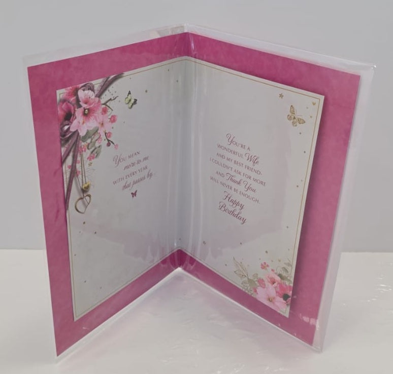 FOR My Wife HAPPY BIRTHDAY YOU'RE AMAZING Flowers & Butterfly Greeting Card