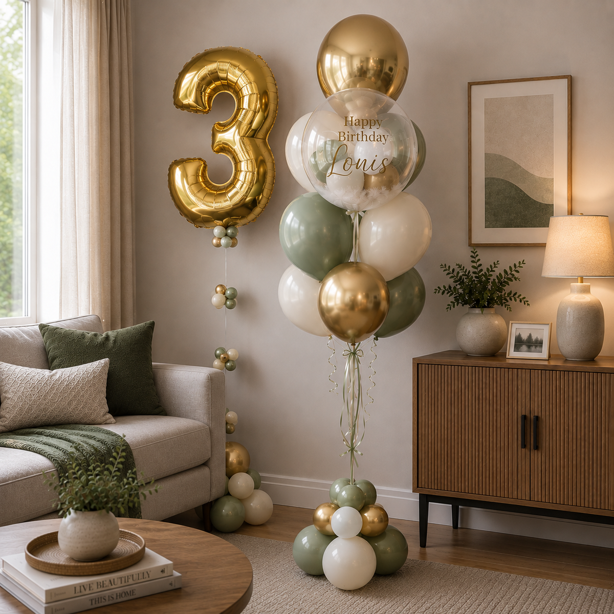 Any Number Eucalyptus Aesthetic ORBZ Bubble Custom Text Balloon Bouquet