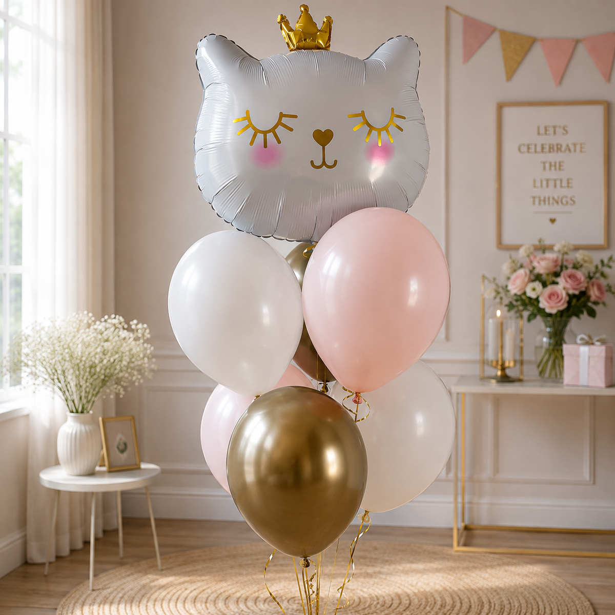 Cute White CATTIE Princess Balloon Bouquet