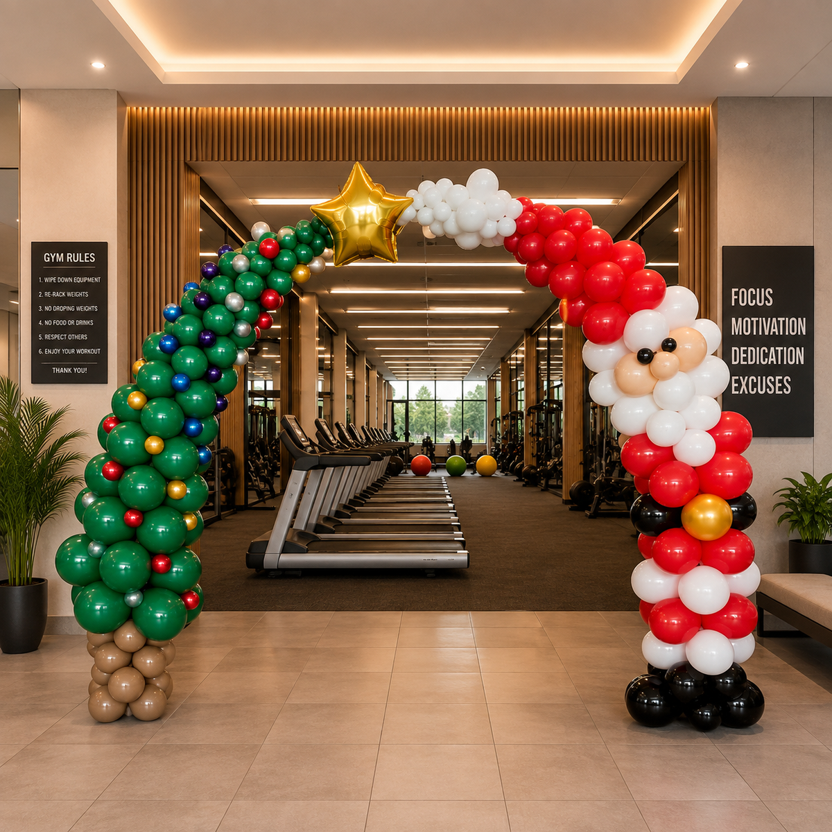 Christmas Tree & Santa FULL Balloon Arch 6Meter - 1DAY NOTICE - Not Possible For Delivery