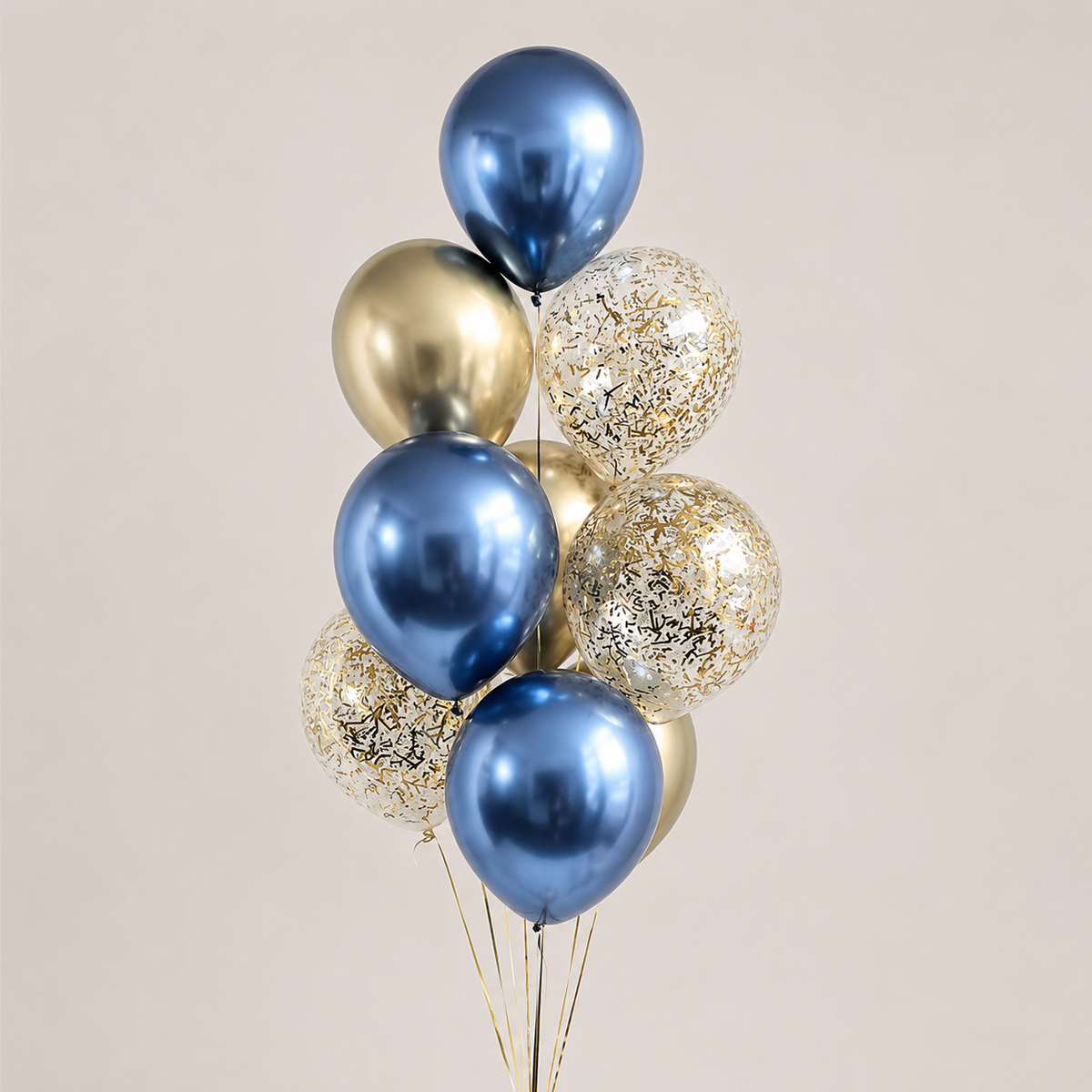 Royal Prince Chrome Gold Blue & Confetti Latex Balloon Bouquet - 9 / 18count