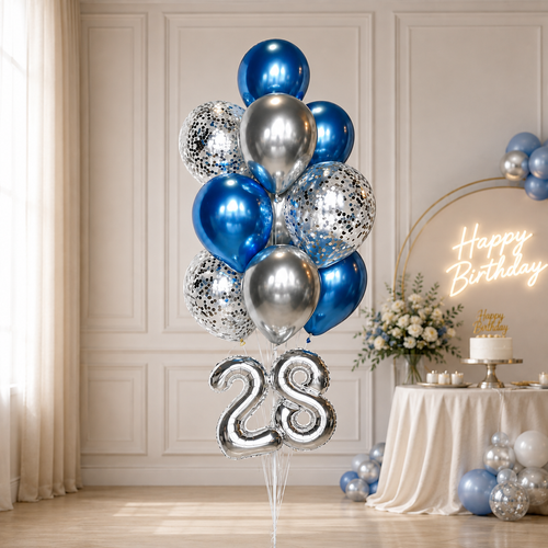 Any Two Number Chrome Confetti Balloon Bouquet - 5 Design