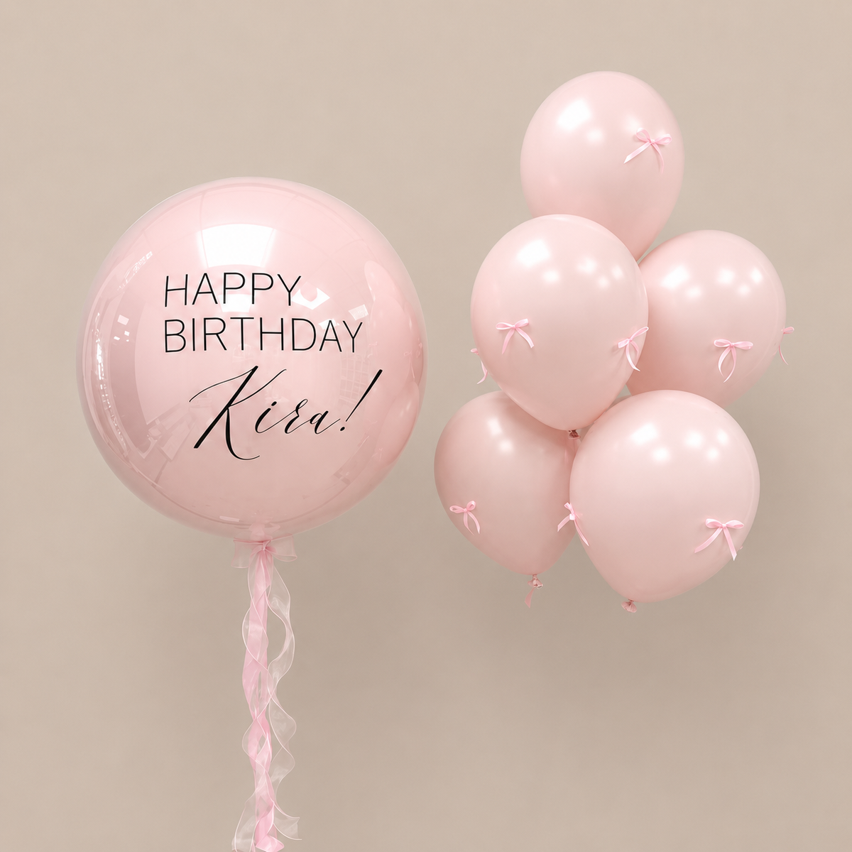 Blossomly Cute Pink Bow Custom Text Balloon Bouquet Set