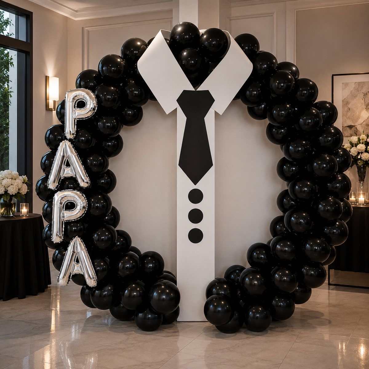 Elegant DAD / PAPA Regular FULL Balloon Arch on an OVAL Balloon Stand- 3DAYS NOTICE - Not Possible For Delivery