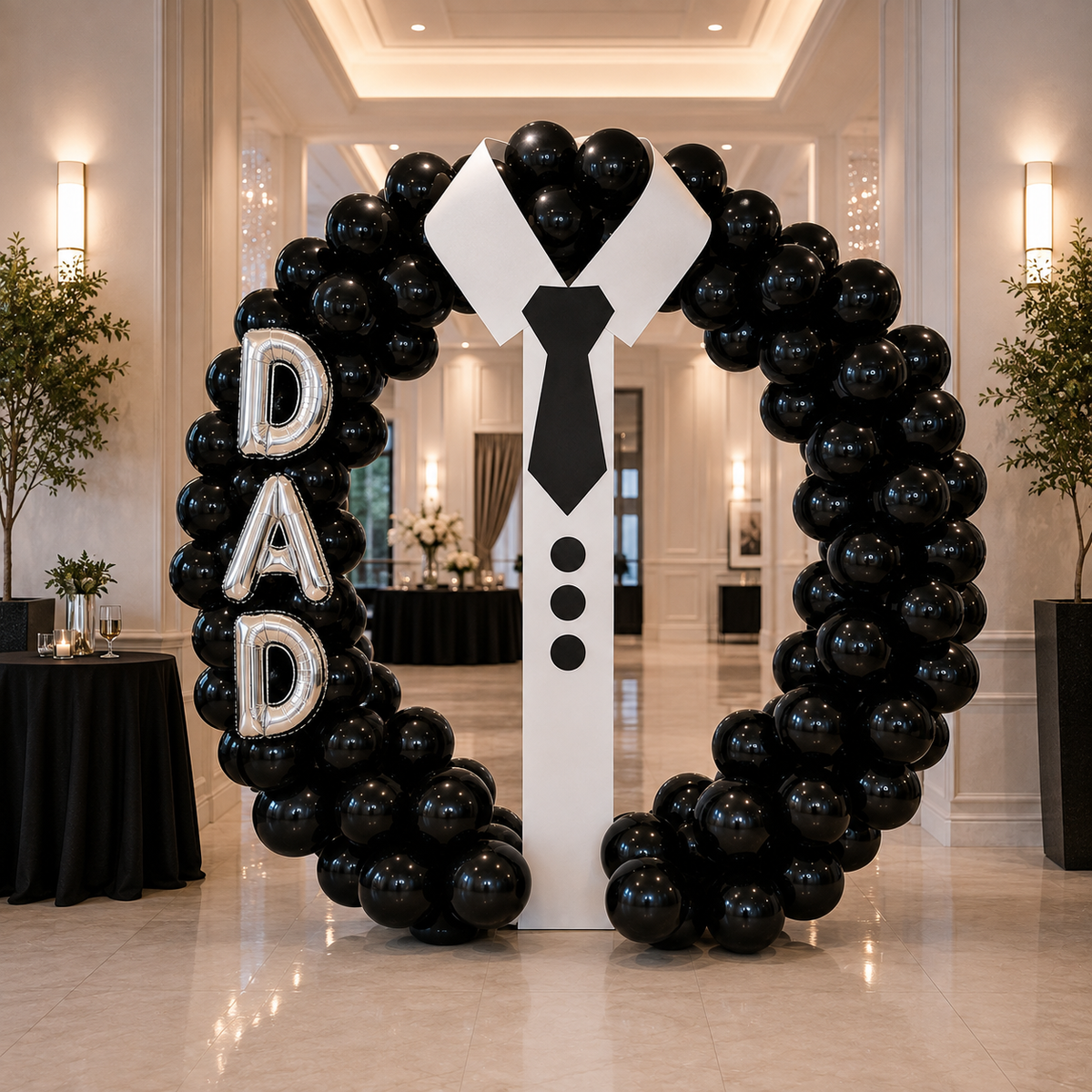 Elegant DAD / PAPA Regular FULL Balloon Arch on an OVAL Balloon Stand- 3DAYS NOTICE - Not Possible For Delivery
