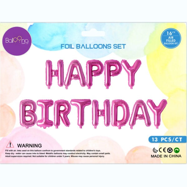 HAPPY BIRTHDAY FUCHSIA Foil Balloon Banner - AIR-FILLED (NON-FLYING)