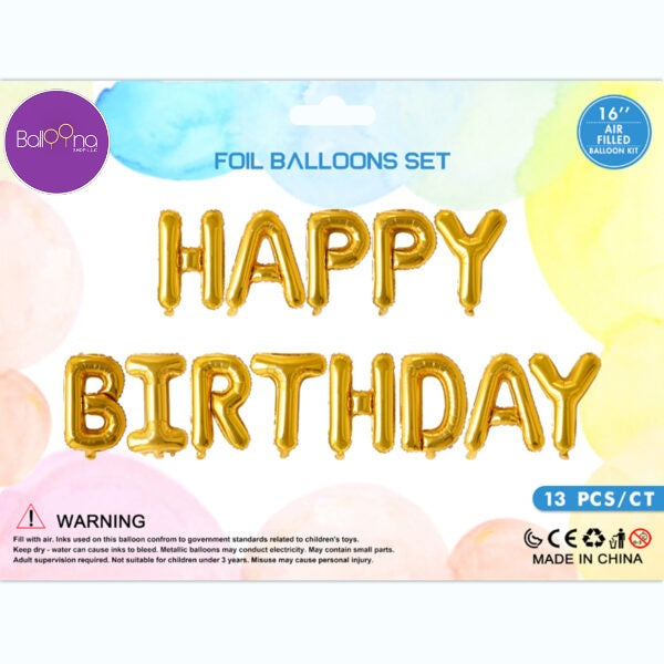 HAPPY BIRTHDAY GOLD Foil Balloon Banner - AIR-FILLED (NON-FLYING)