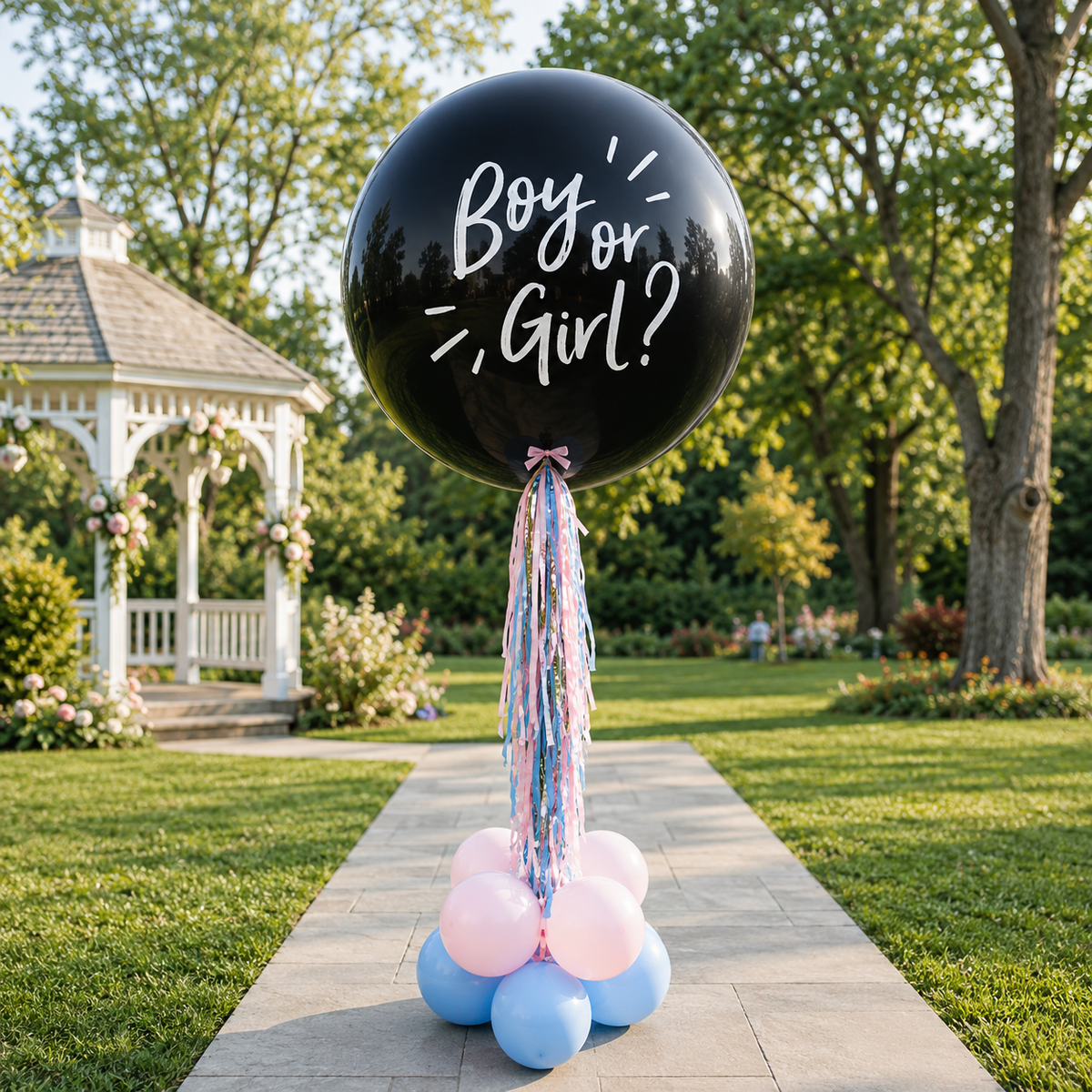 30inches Black Gender Reveal Latex Balloon - on a Foil Weight