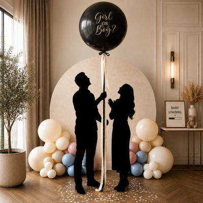 30inches Gender Reveal Latex on a Round Backdrop with Cloud Organic Classic Cluster