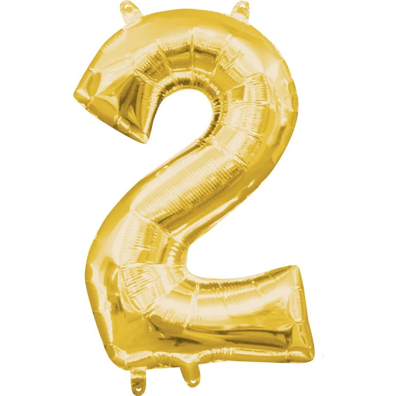 Two Gold Number Foil Balloon - Helium Filled with String