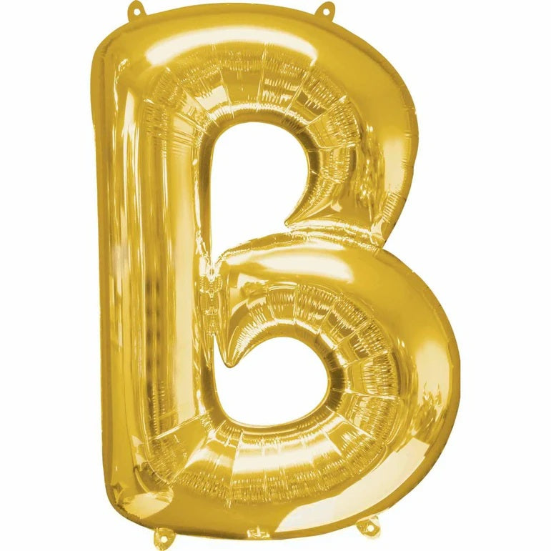 B Gold Letter Foil Balloon - Helium Filled with String