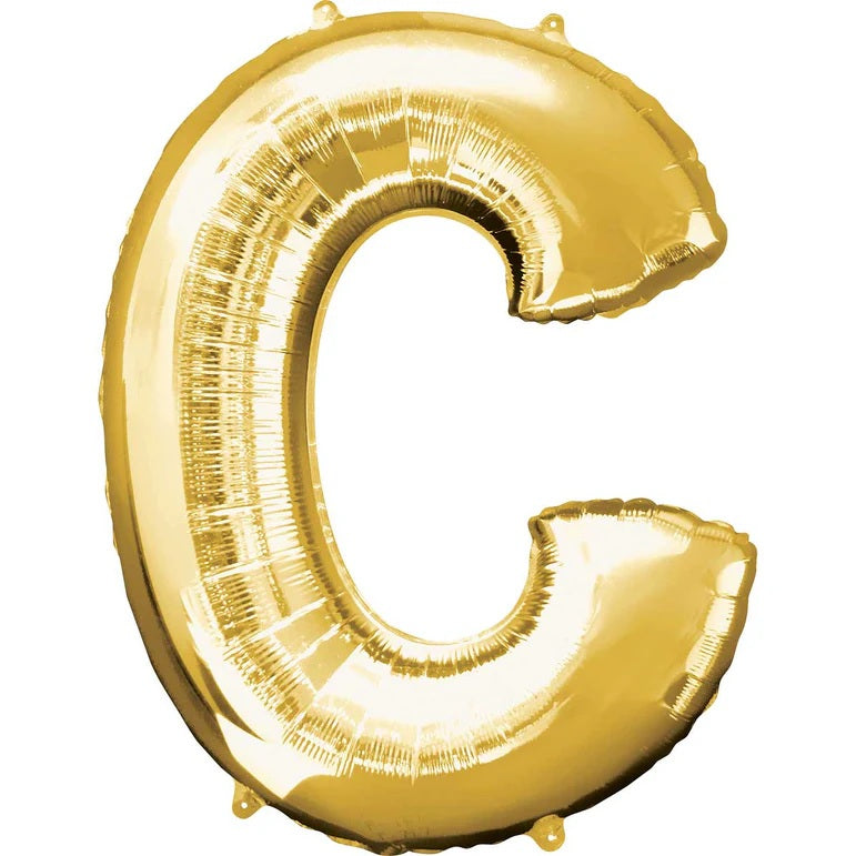 C Gold Letter Foil Balloon - Helium Filled with String