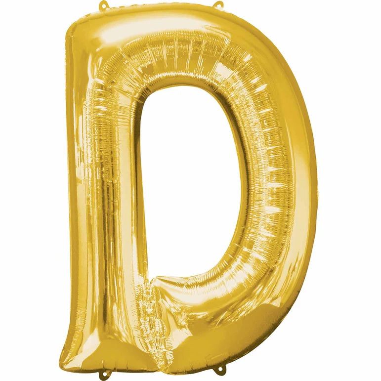 D Gold Letter Foil Balloon - Helium Filled with String