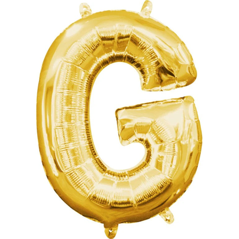 G Gold Letter Foil Balloon - Helium Filled with String