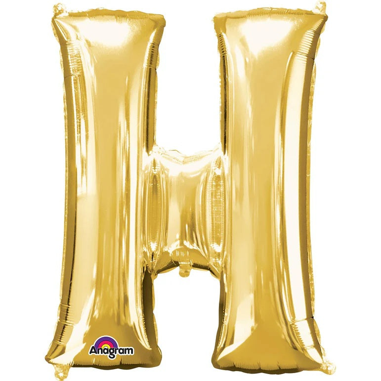 H Gold Letter Foil Balloon - Helium Filled with String