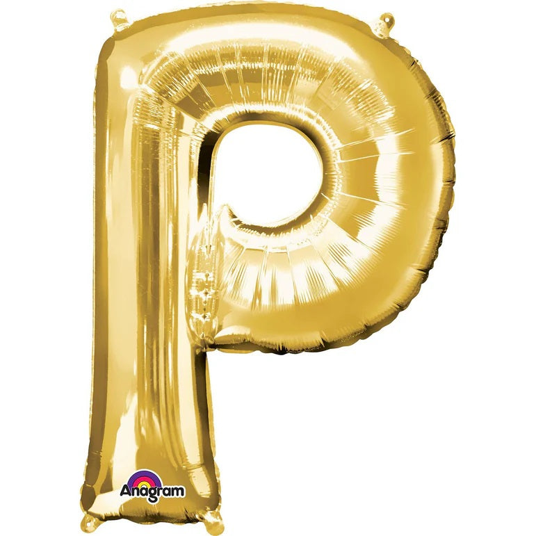 P Gold Letter Foil Balloon - Helium Filled with String