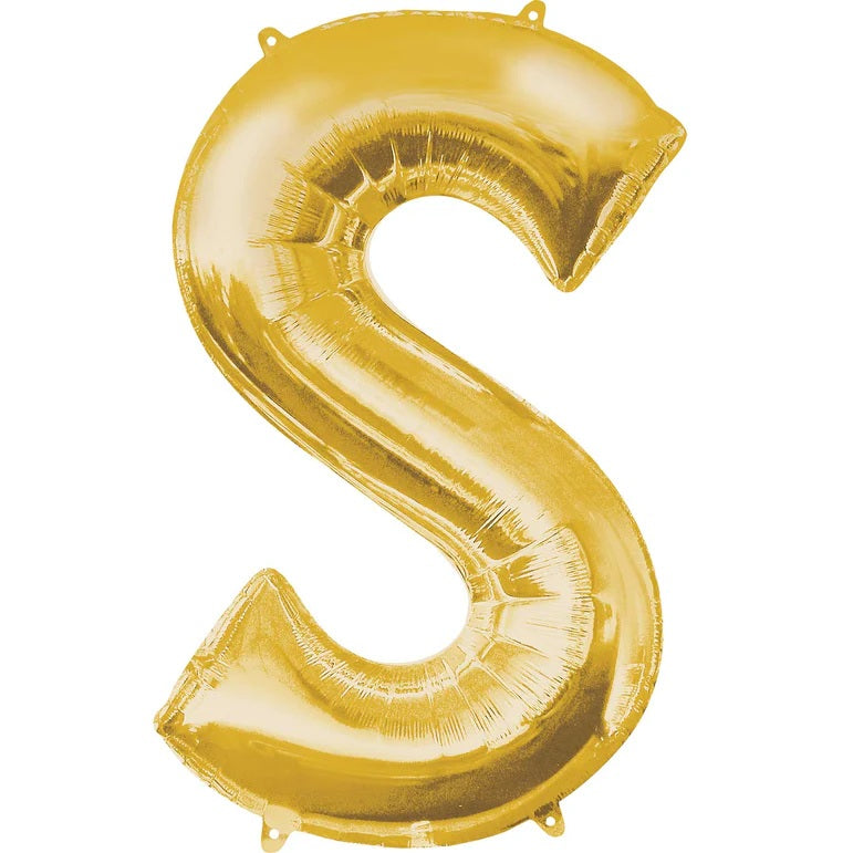S Gold Letter Foil Balloon - Helium Filled with String