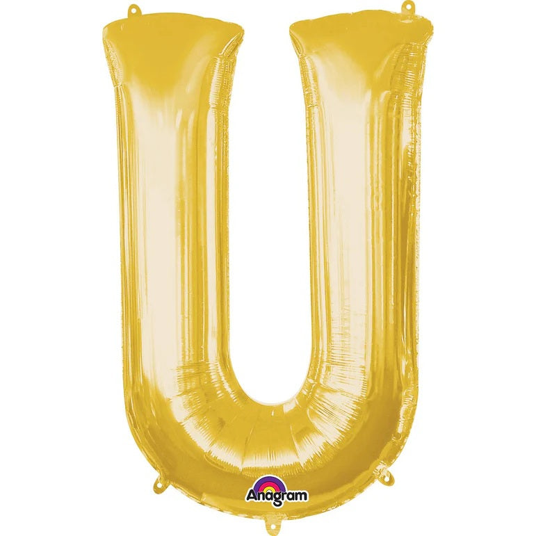 U Gold Letter Foil Balloon - Helium Filled with String