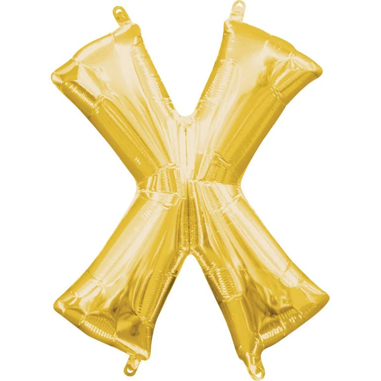 X Gold Letter Foil Balloon - Helium Filled with String