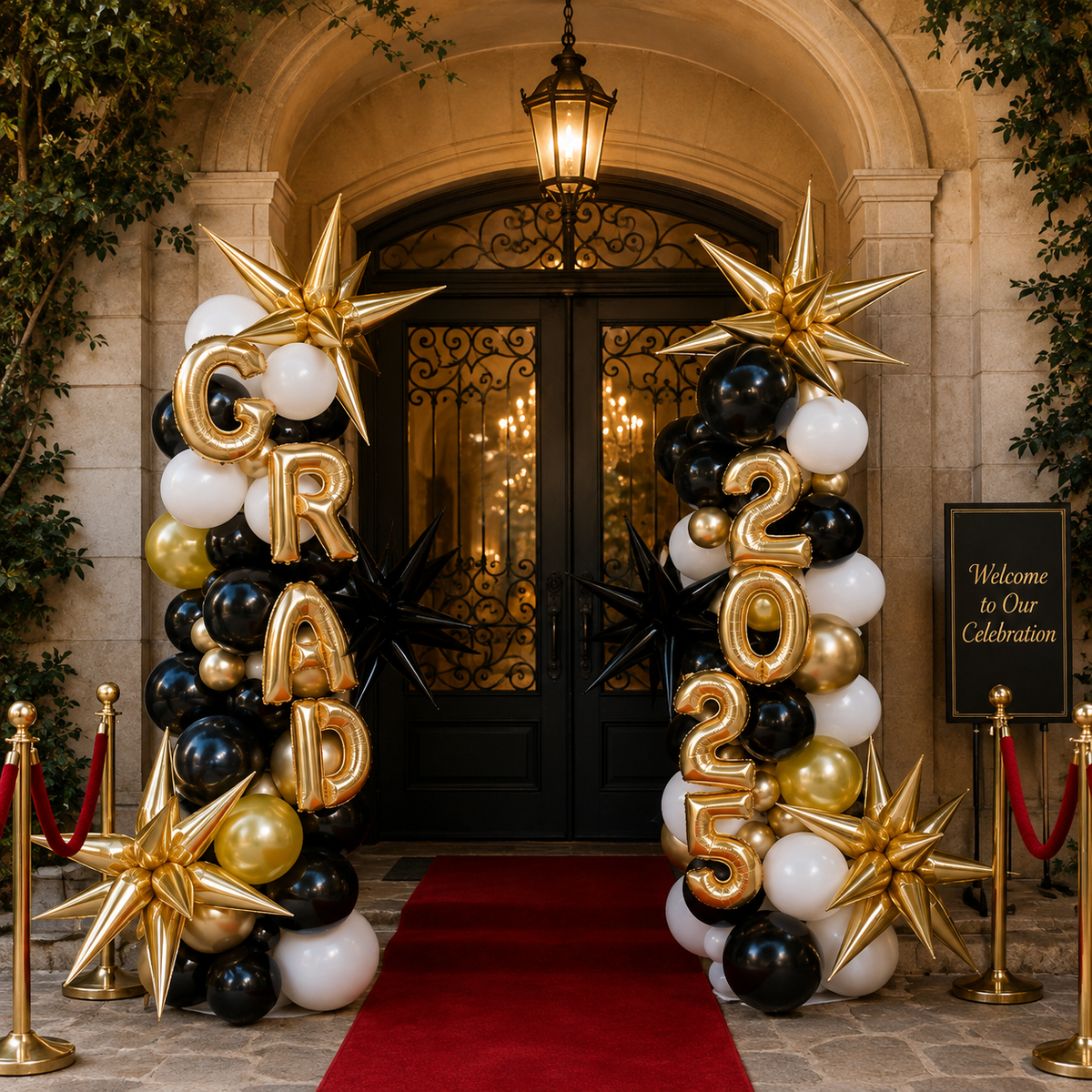 GRAD Celebration Organic Balloon Balloon Arrangement - Standee PRE ORDER 1 DAY In ADVANCE