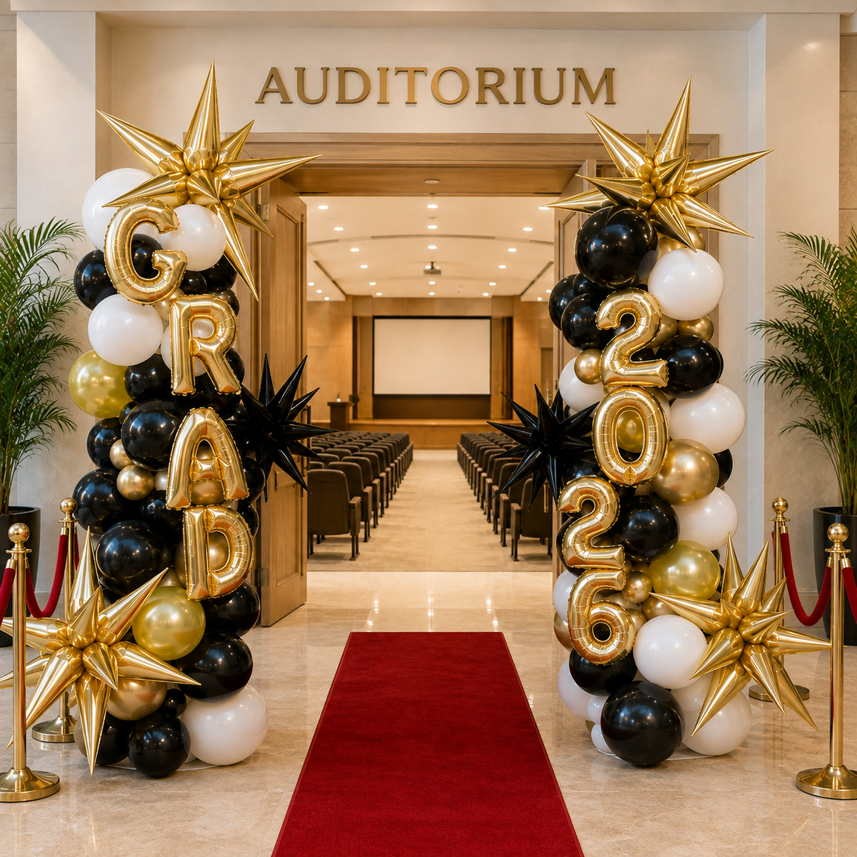 GRAD Celebration Organic Balloon Balloon Arrangement - Standee PRE ORDER 1 DAY In ADVANCE