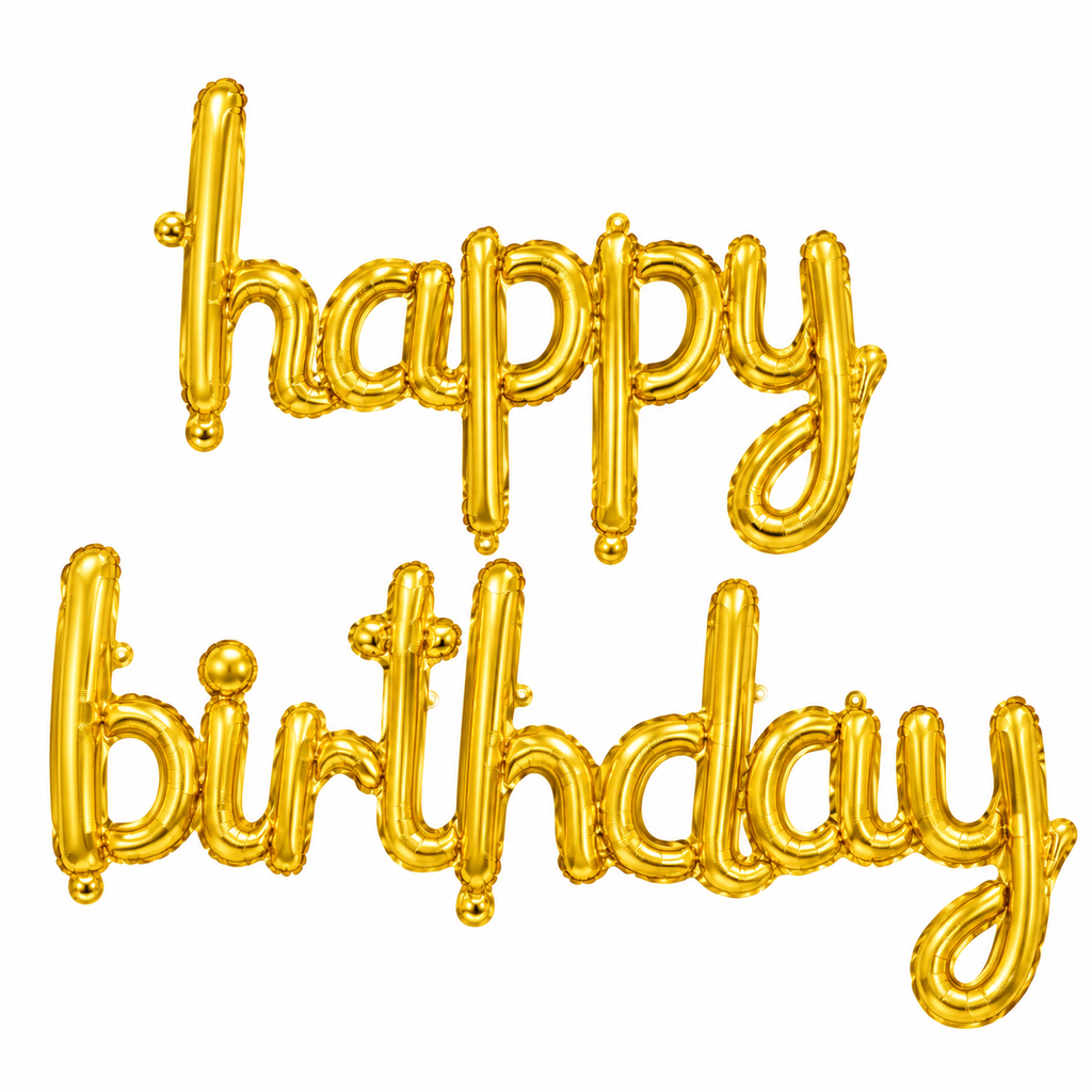 HAPPY BIRTHDAY SCRIPT GOLD Foil Balloon Banner - AIR-FILLED (NON-FLYING)