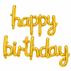 HAPPY BIRTHDAY SCRIPT GOLD Foil Balloon Banner - AIR-FILLED (NON-FLYING)