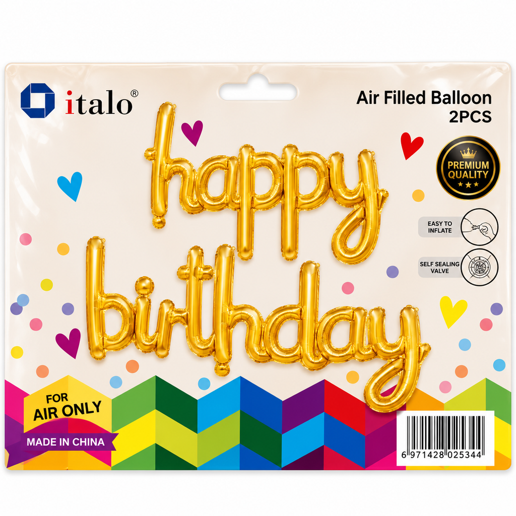 HAPPY BIRTHDAY SCRIPT GOLD Foil Balloon Banner - AIR-FILLED (NON-FLYING)