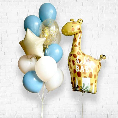 Hello Baby Boy Giraffe and Confetti Balloon Bouquet