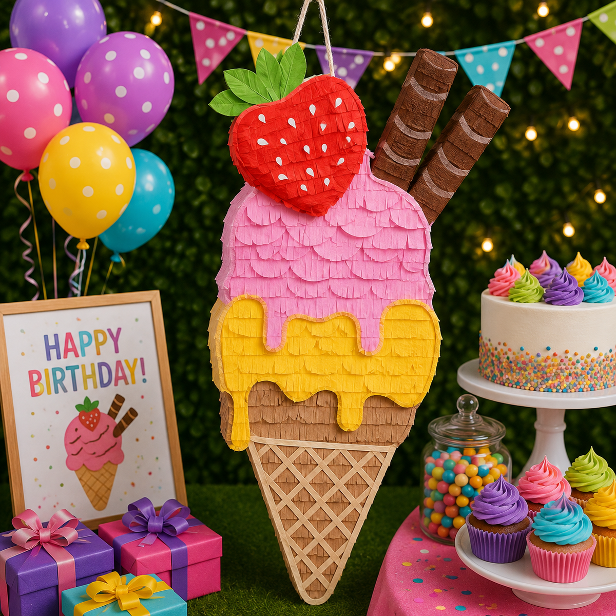 ICECREAM WITH STRAWBERRY PIÑATA PRE-ORDER | 3 Days Production | FREE Stick Included!