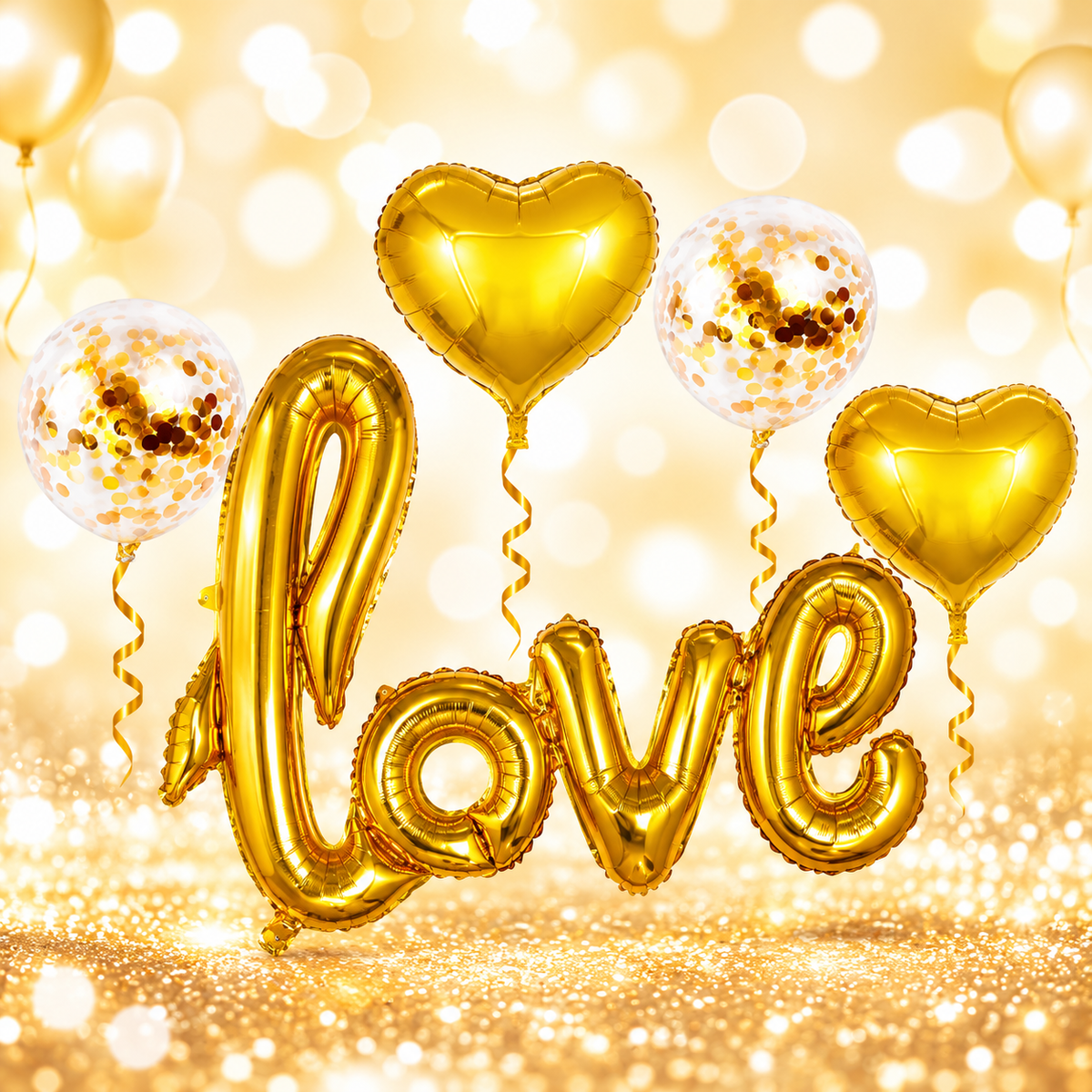 LOVE SCRIPT GOLD Foil Balloon Banner AIR-FILLED (NON-FLYING) Helium Balloons SET