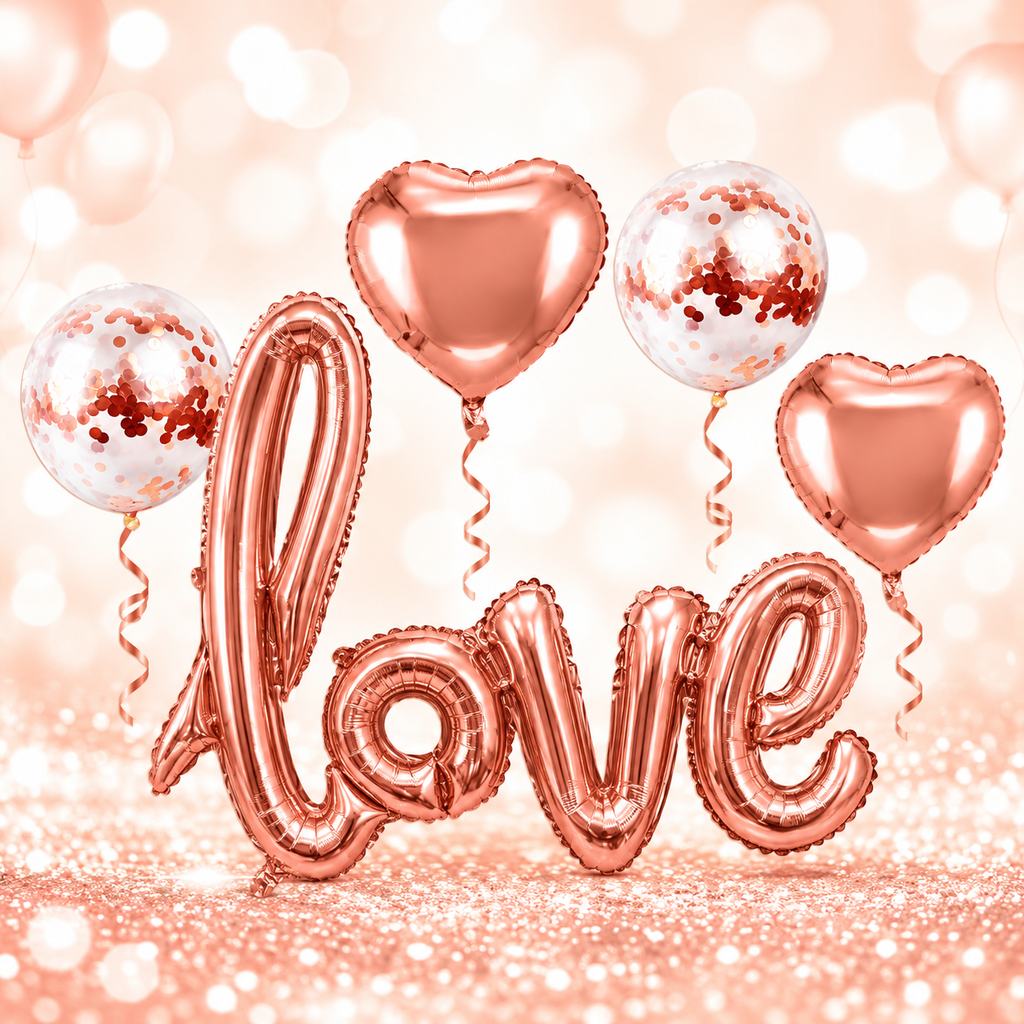 LOVE SCRIPT ROSEGOLD Foil Balloon Banner AIR-FILLED (NON-FLYING) Helium Balloons SET