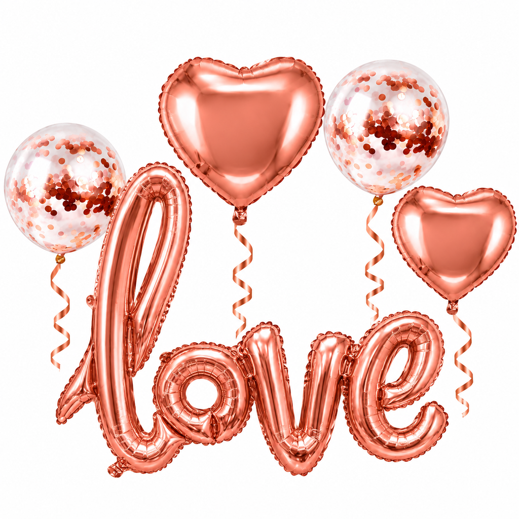 LOVE SCRIPT ROSEGOLD Foil Balloon Banner AIR-FILLED (NON-FLYING) Helium Balloons SET