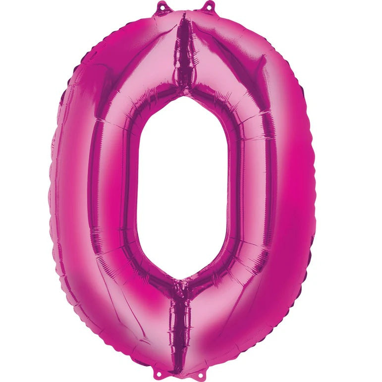 Zero Magenta Number Foil Balloon - Helium Filled with String