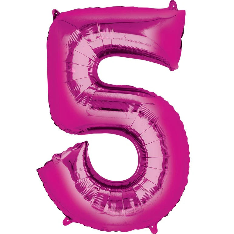 Five Magenta Number Foil Balloon - Helium Filled with String