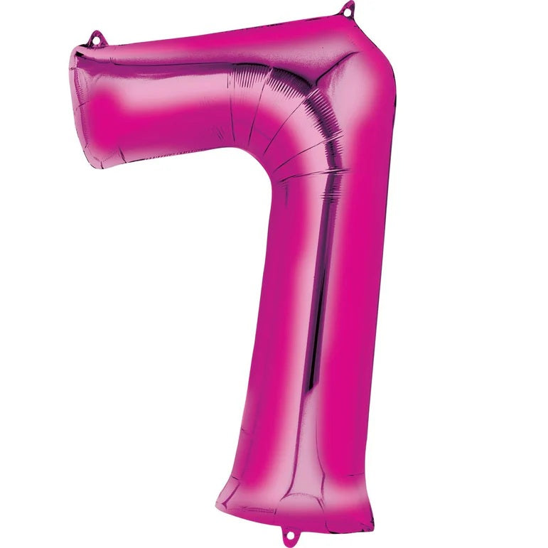 Seven Magenta Number Foil Balloon - Helium Filled with String