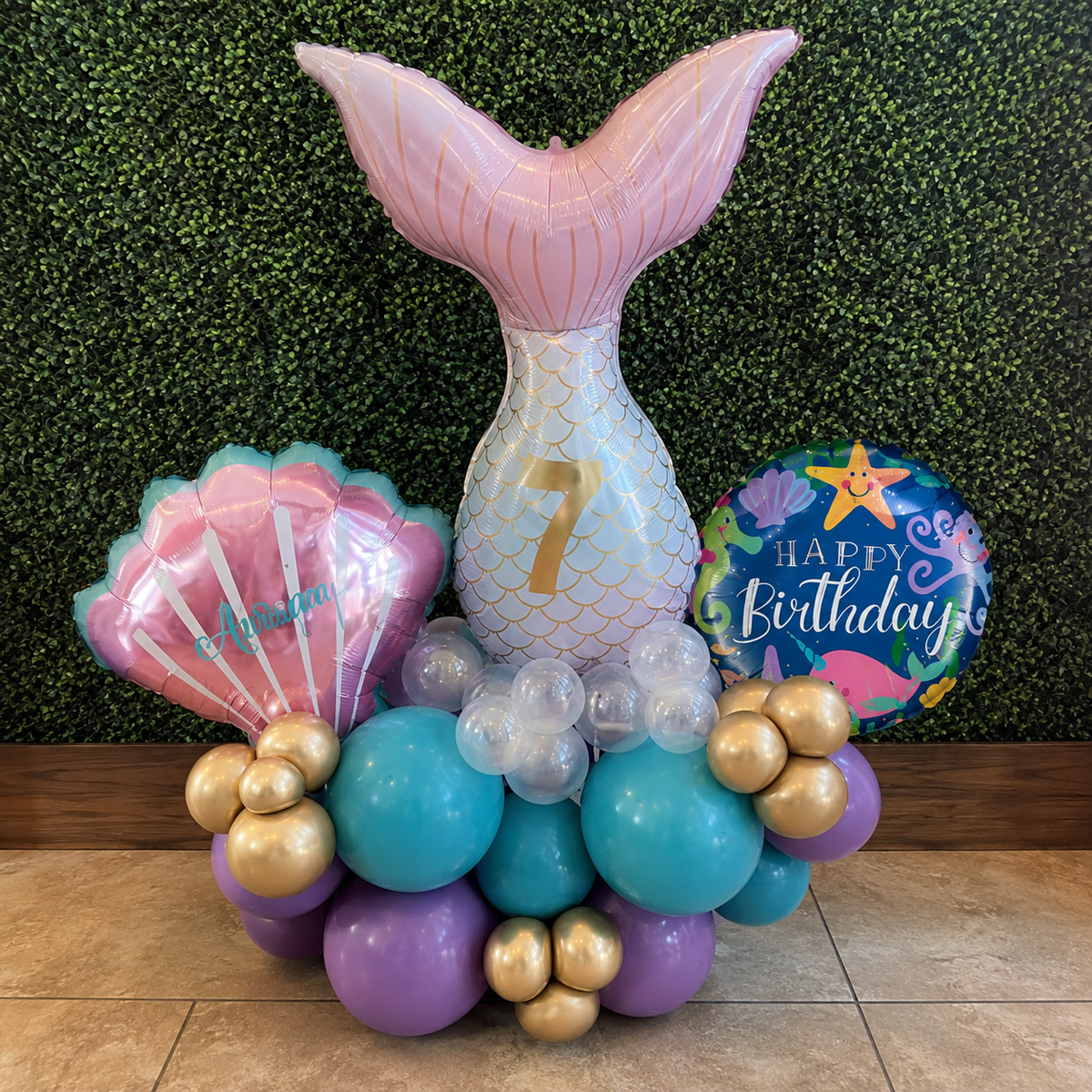 Mermaid Birthday with Custom Text Balloon Arrangement