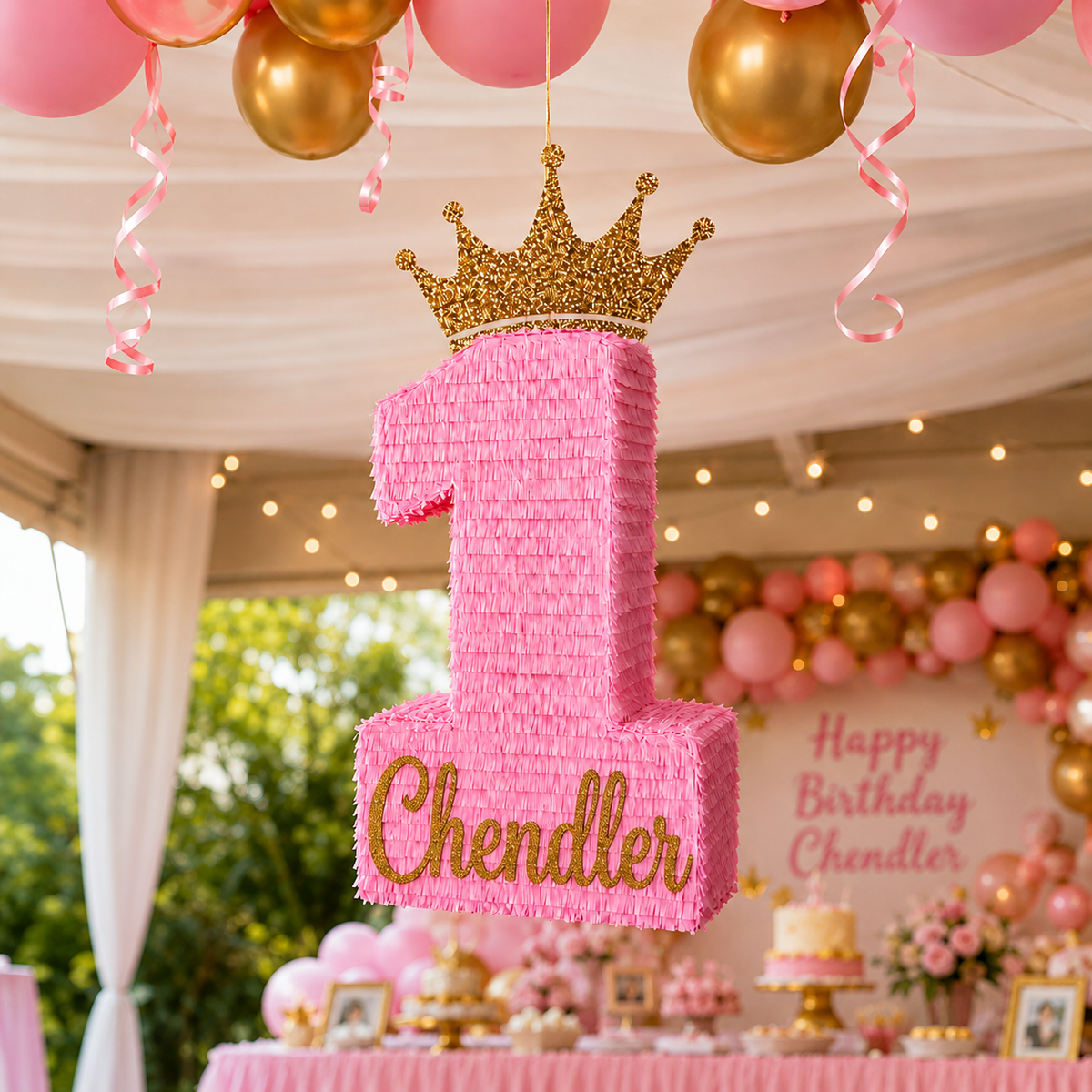PINK NUMBER WITH CROWN PIÑATA PRE-ORDER | 3 Days Production | FREE Stick Included!
