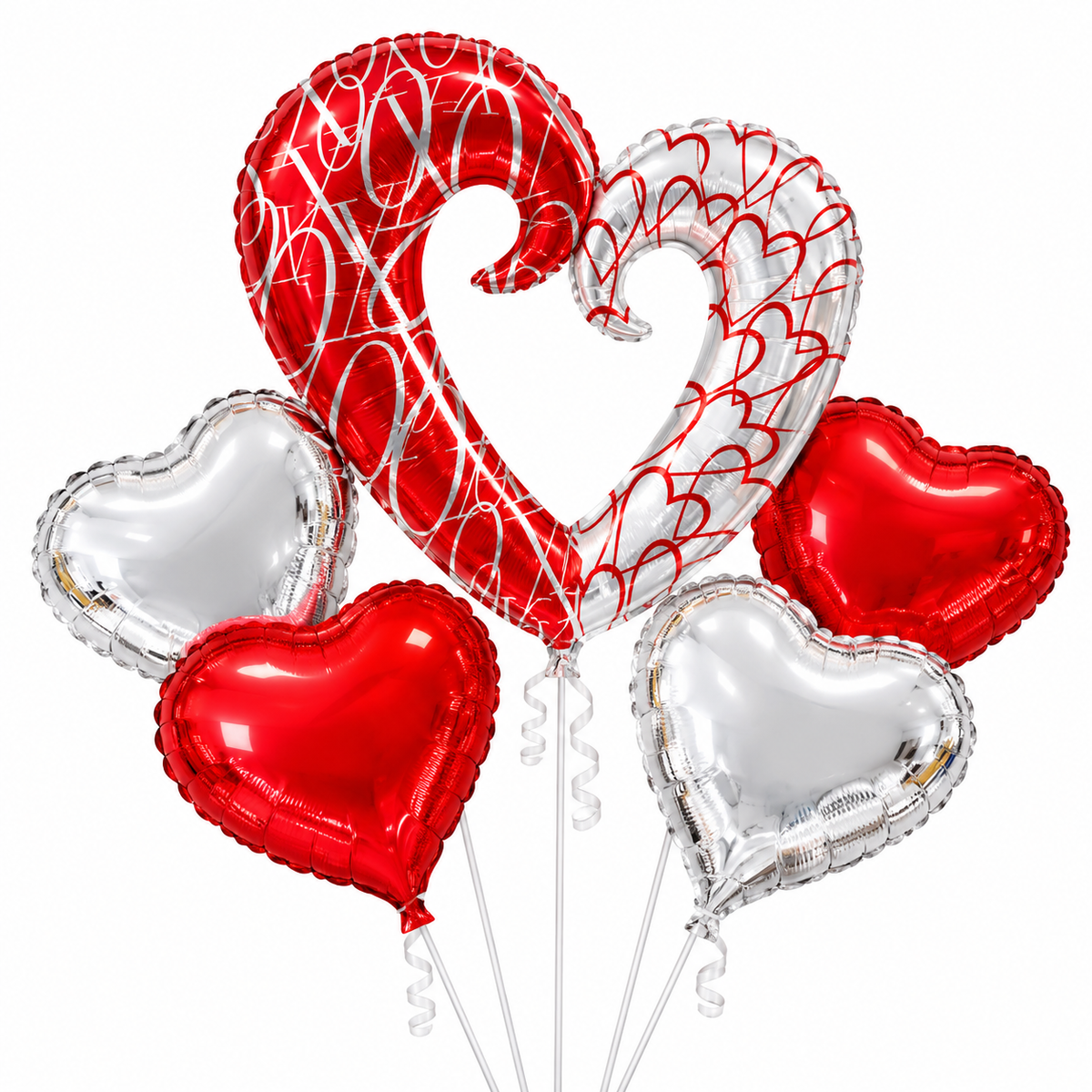 OPEN RED Heart All Foil Balloon Set with FREE Holder