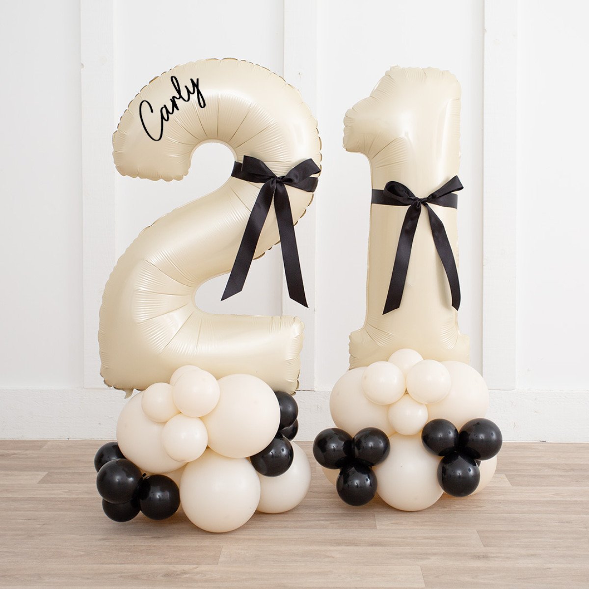 Any Two Personalised Black Bow Ivory Inflated Number Balloon Standee