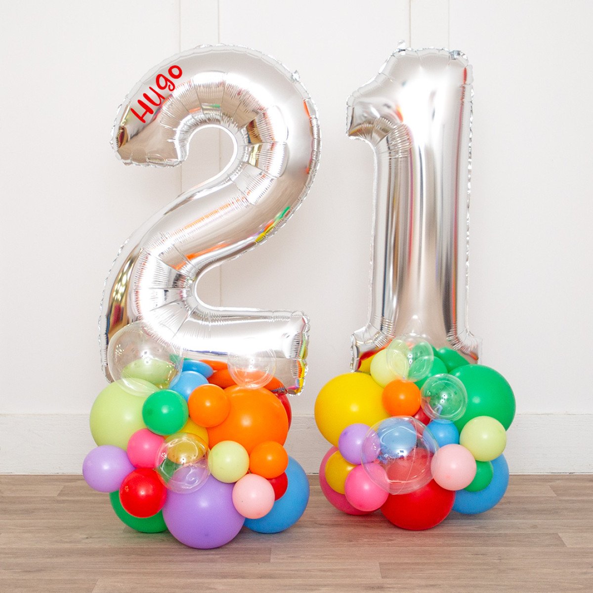 Any Two Personalised Rainbow Bright Bubbles Inflated Number Balloon Standee