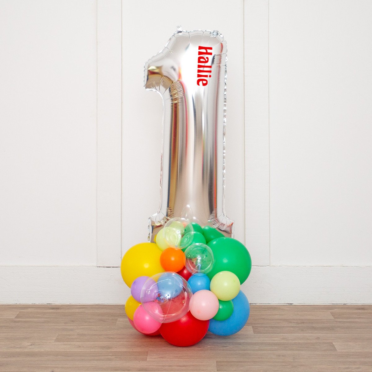 Any Single Personalised Rainbow Bright Bubbles Inflated Number Balloon Standee