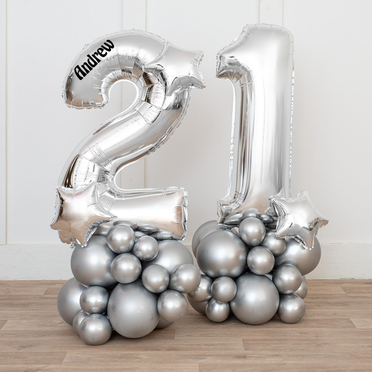 Any Two Personalised Silver Chrome Inflated Number Balloon Standee
