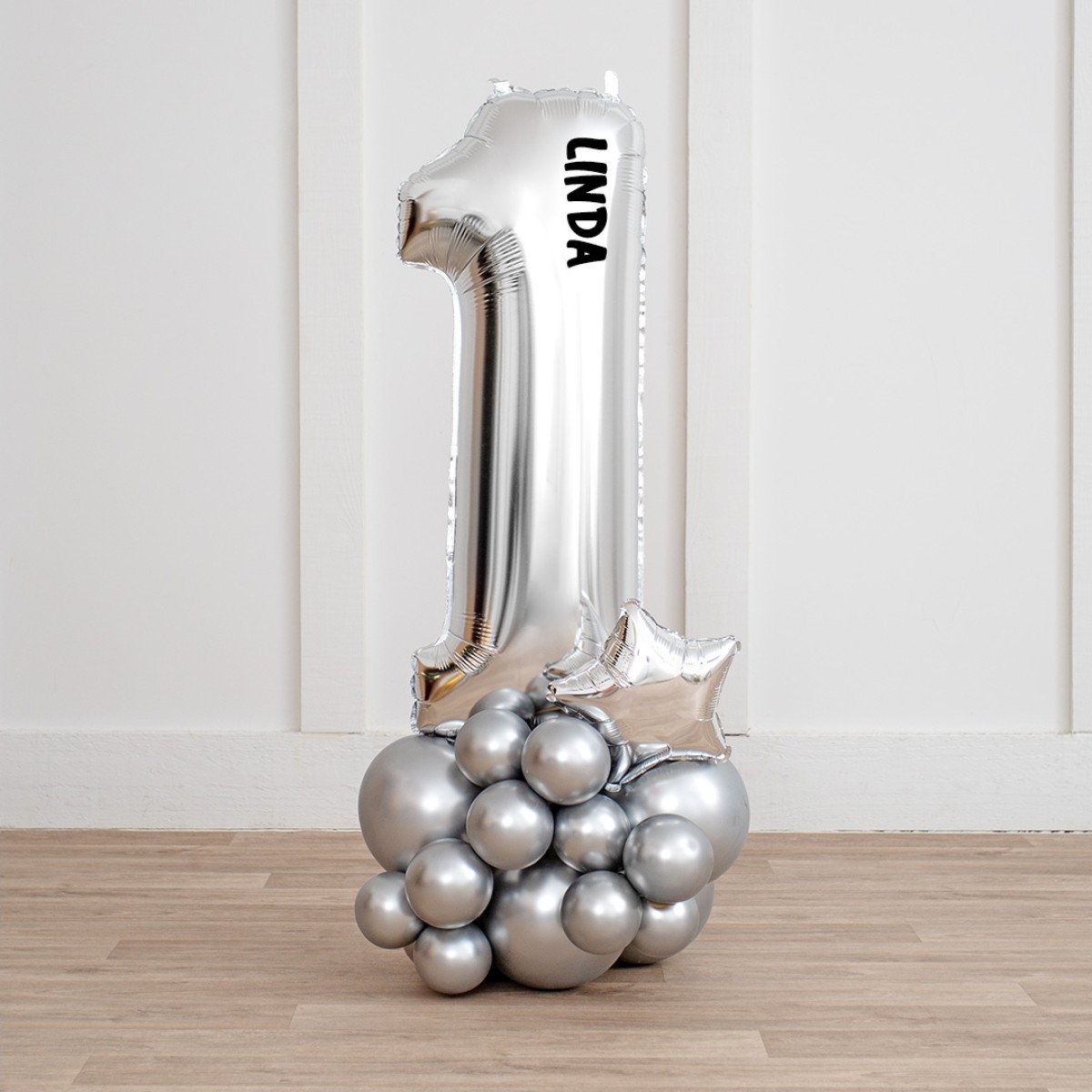 Any Single Personalised Silver Chrome Inflated Number Balloon Standee