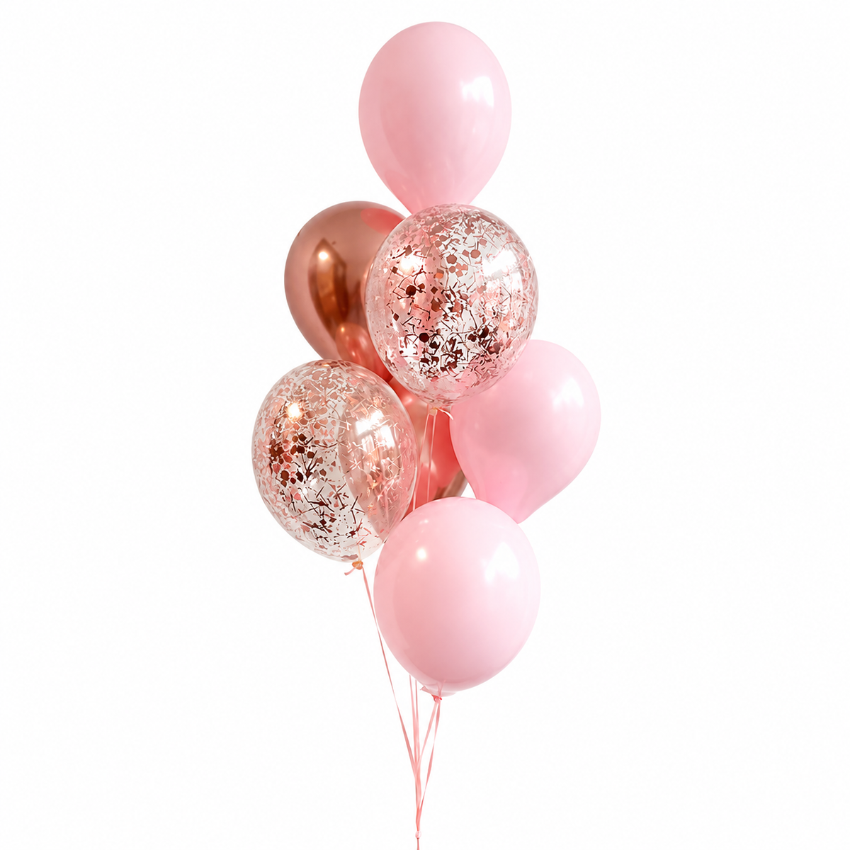 Lil' Princess Pink Chrome RoseGold Confetti Latex Balloon Bouquet - 7 / 14 count