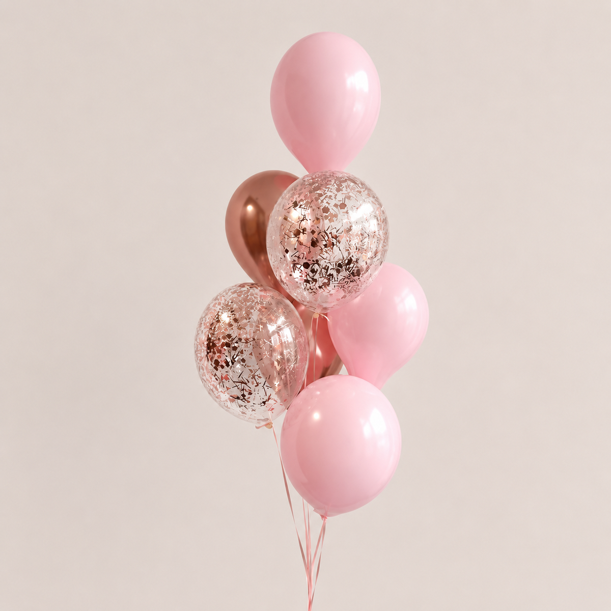 Lil' Princess Pink Chrome RoseGold Confetti Latex Balloon Bouquet - 7 / 14 count