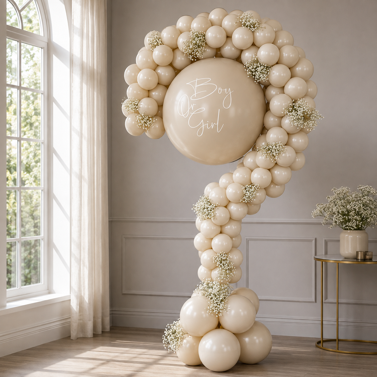 Gender Reveal Aesthetic Question Mark Balloon Arrangement Standee Accent with Gypsophila