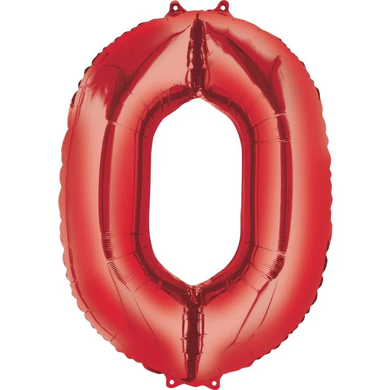 Zero Red Number Foil Balloon - Helium Filled with String