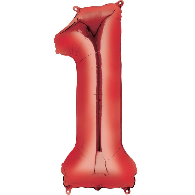 One Red Number Foil Balloon - Helium Filled with String